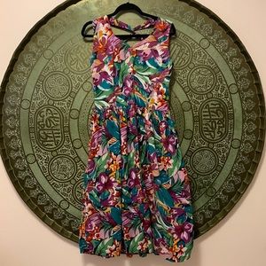 80s Fashion Nouveau Faces Midi Length Button Down Sleeveless Floral Dress